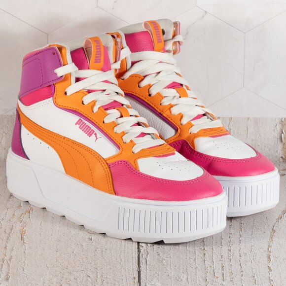 Puma Girls' Big Kid Karmen Rebelle Mid Sneakers Color Pink White Orange Size 5 - Picture 1 of 12